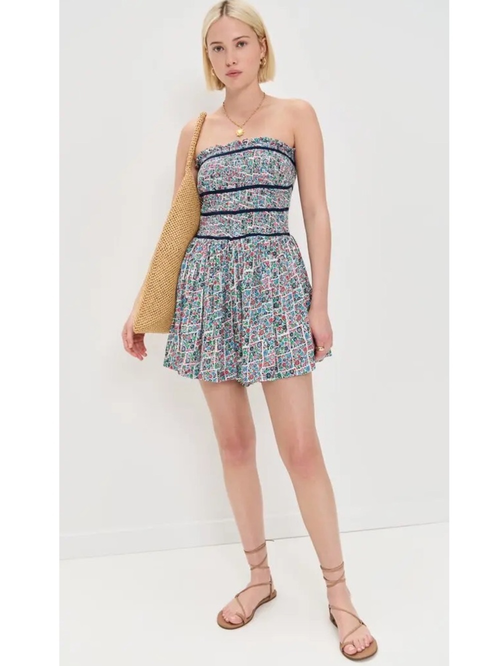 9342. Free People Bali Checked Out Printed Romper